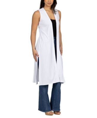 Sleeveless Long with Side Slit Cardigan Vest