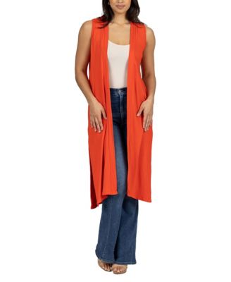Sleeveless Long with Side Slit Cardigan Vest