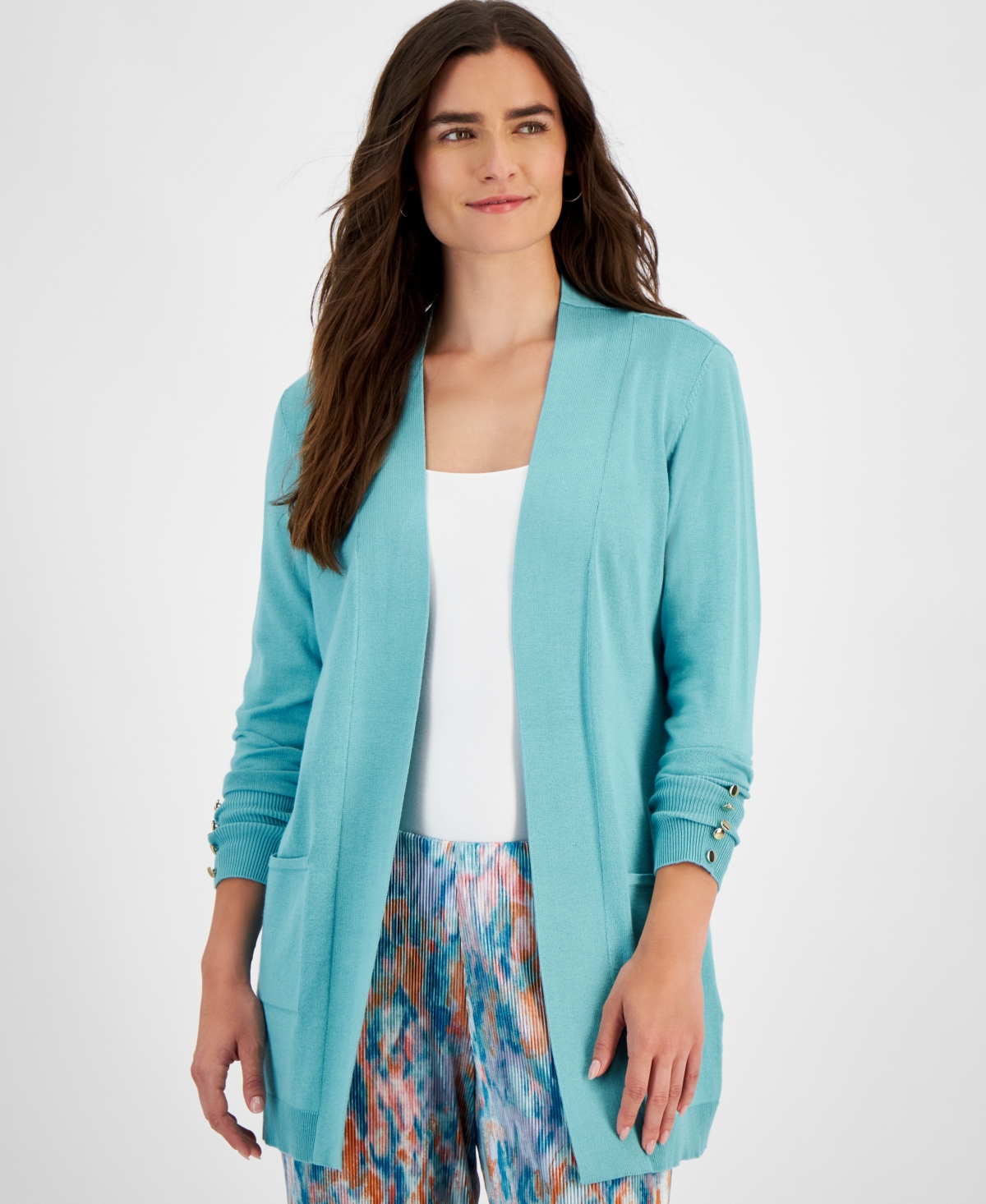 JM COLLECTION WOMEN'S BUTTON-SLEEVE FLYAWAY CARDIGAN, XS-4X, CREATED FOR MACY'S 
