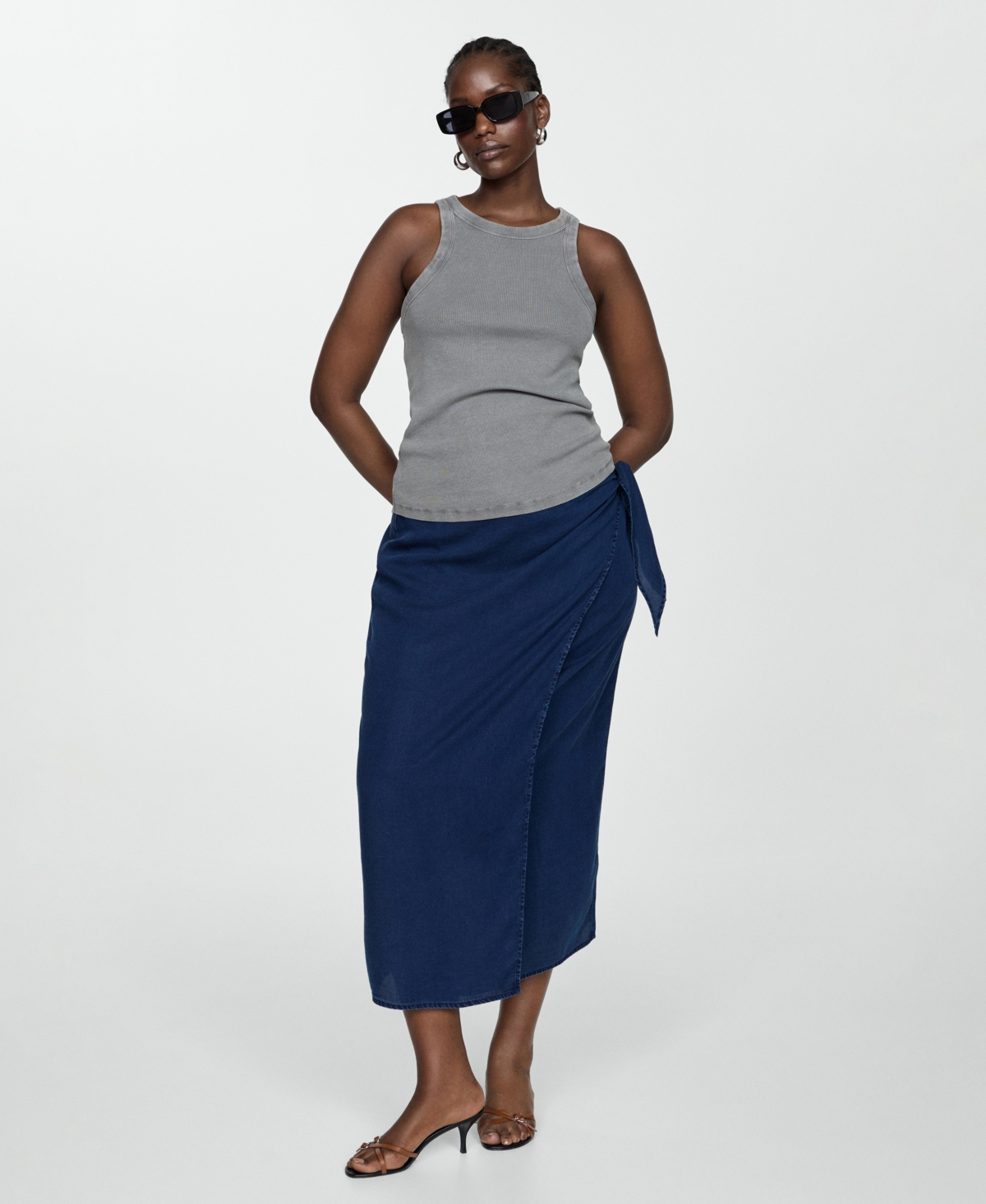 Mango Women's Lyocell Sarong Skirt In Dark Blue