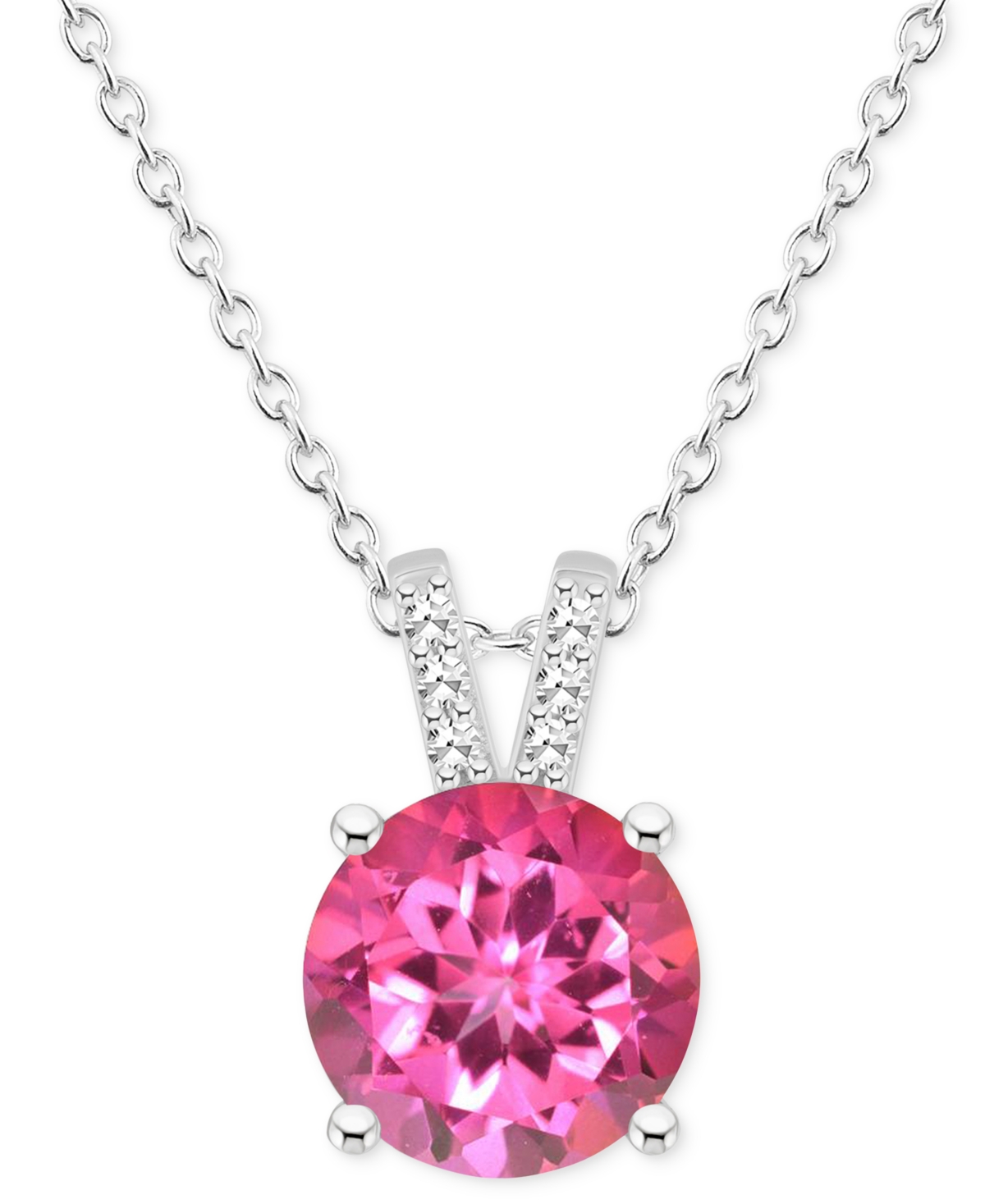 Macy's Mystic Topaz (2-3/8 Ct. T.w.) & Diamond Accent Solitaire 18" Pendant Necklace In Sterling Silver (al In Pink Topaz