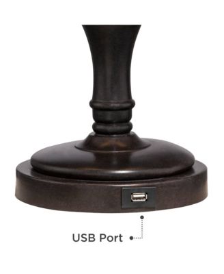 Corey Traditional Natural Cottage Swing Arm Desk Table Lamp with Hotel Style USB Charging Port 21.75" High Bronze Metal Faux Leather Bell Shade Living Room Bedroom House Bedside - Regency Hill