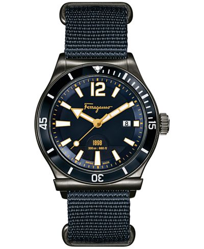 Ferragamo Men's Swiss Sport Marine Blue Canvas Strap Watch 44mm FF3210015