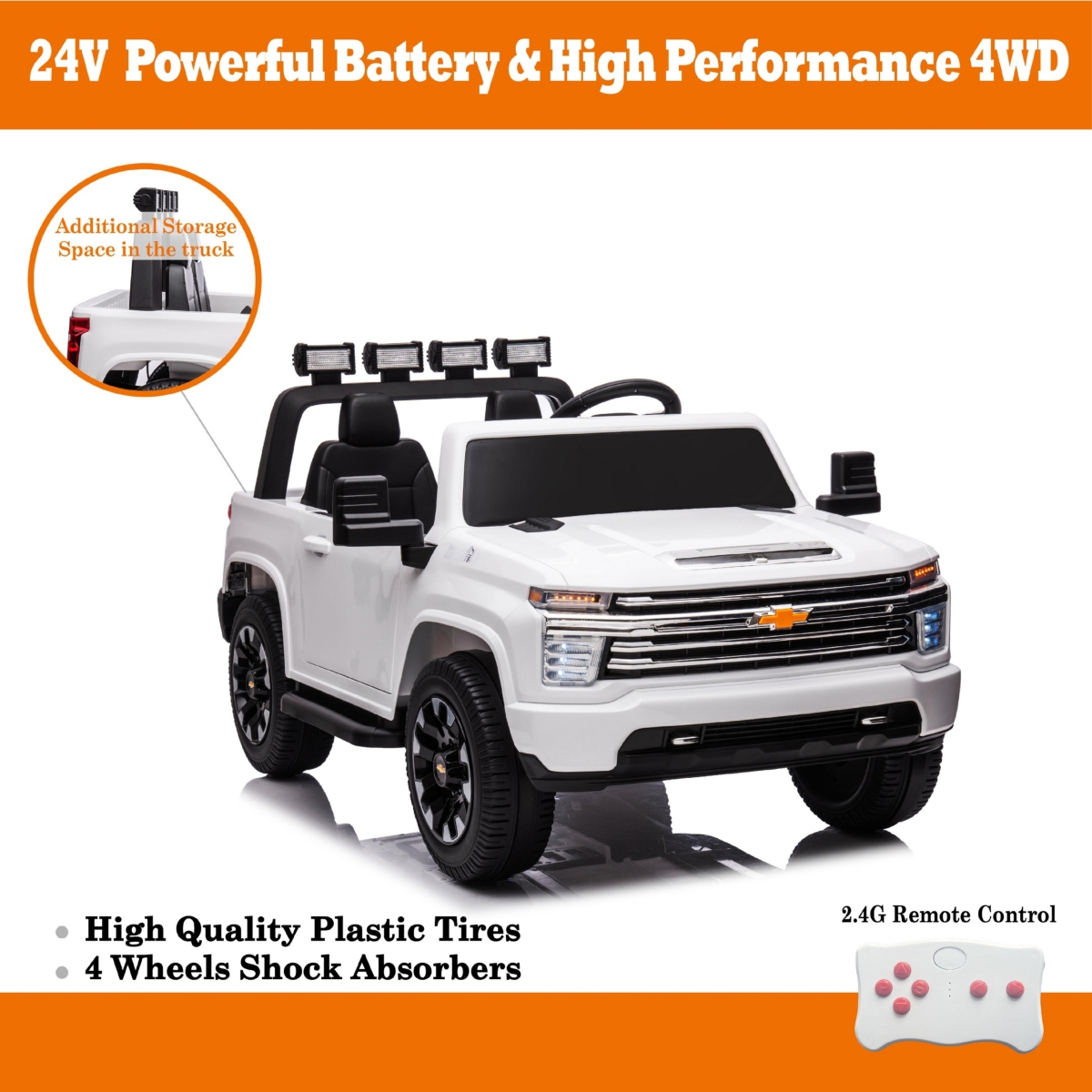 Streamdale Furniture Official Licensed Chevrolet Silverado Hd Ride-On Car with 24V 4WD Power