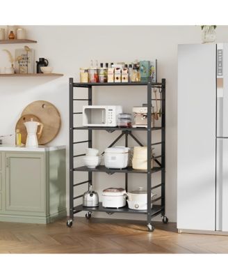 4-Tier Foldable Storage Shelves, Metal Shelving Units, Storage Rack, Black