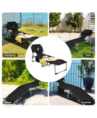 Set of 2 Beach Chaise Lounge Chair Folding Reclining Chair w/ Facing Hole Turquoise