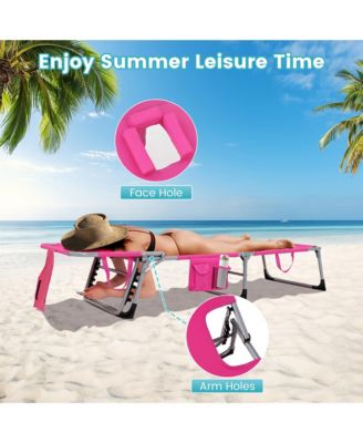 Set of 2 Beach Chaise Lounge Chair Folding Reclining Chair w/ Facing Hole Turquoise