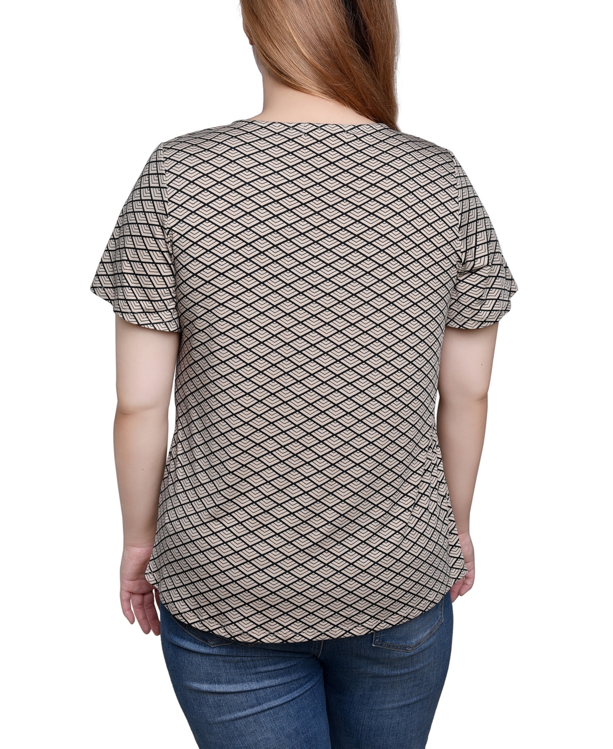 Ny Collection Short Sleeve Top With Hardware In Black Tan Arrow
