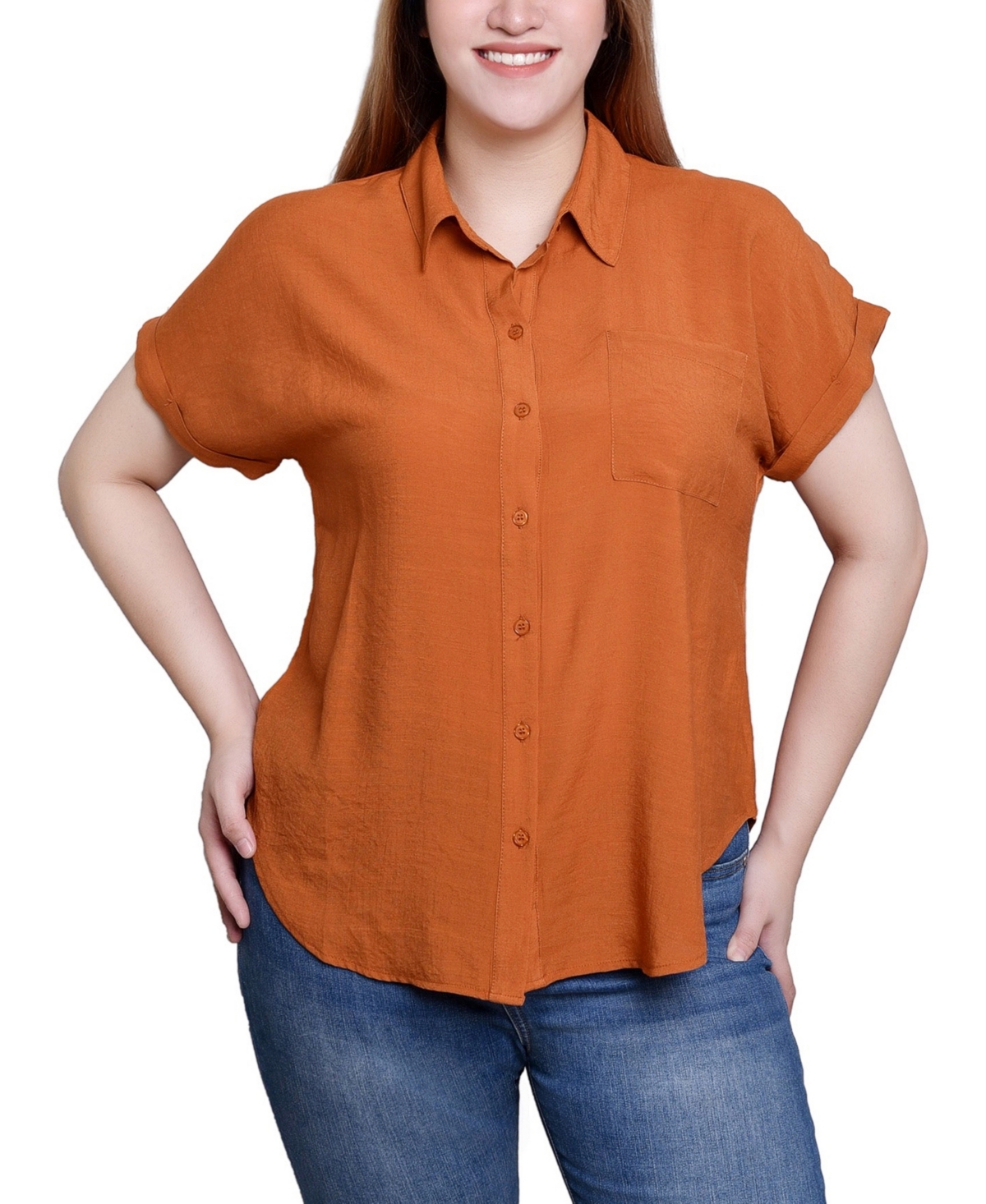Short Sleeve Woven Front-Jersey Back Top - Humus