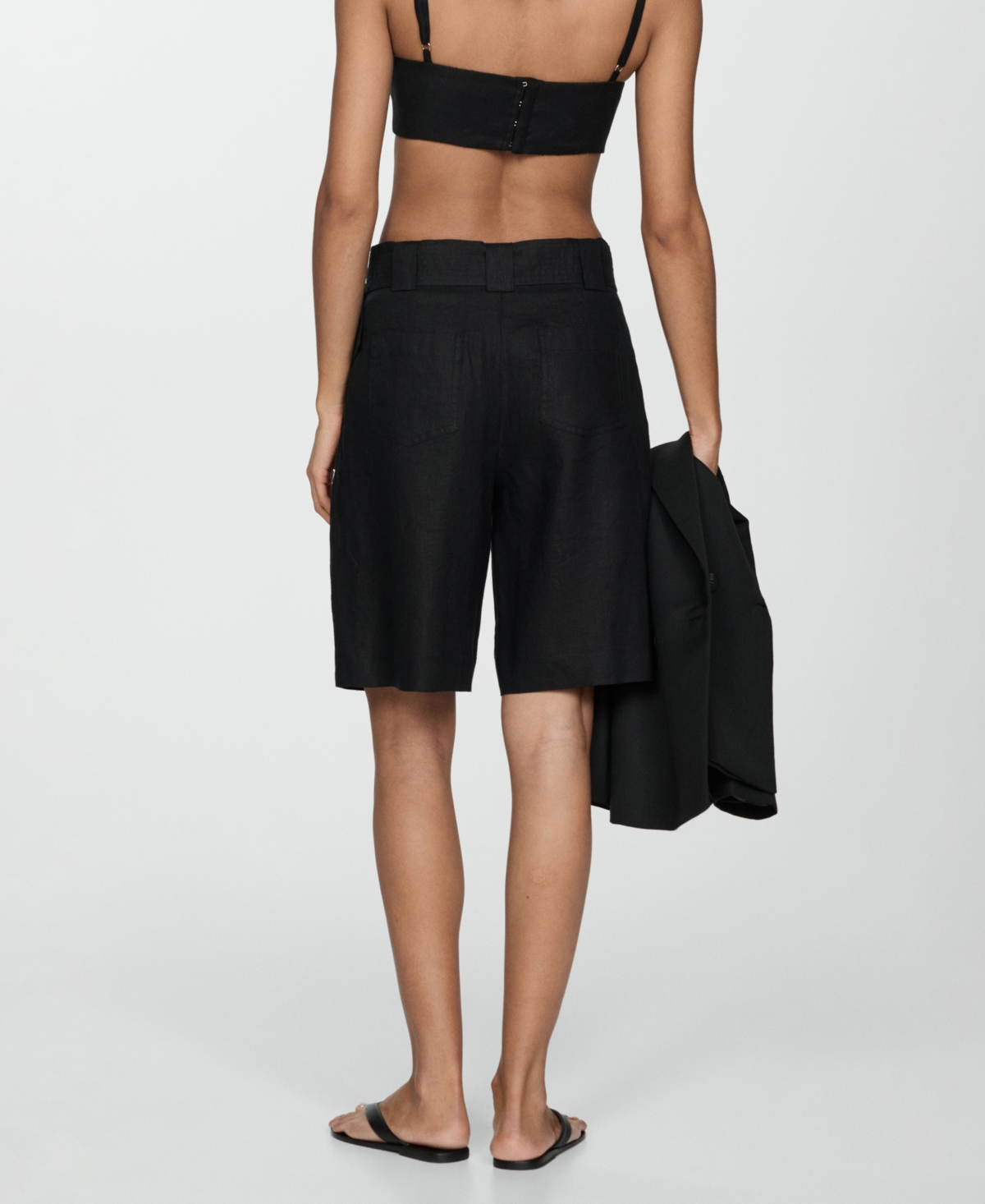 Mango Bermuda Droit Ceinture In Black