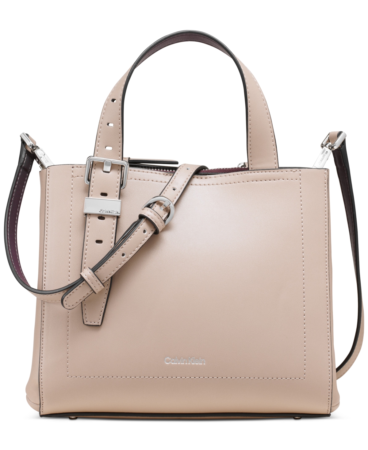 Calvin Klein Lowen Triple Compartment Adjustable Crossbody In Silv Mink