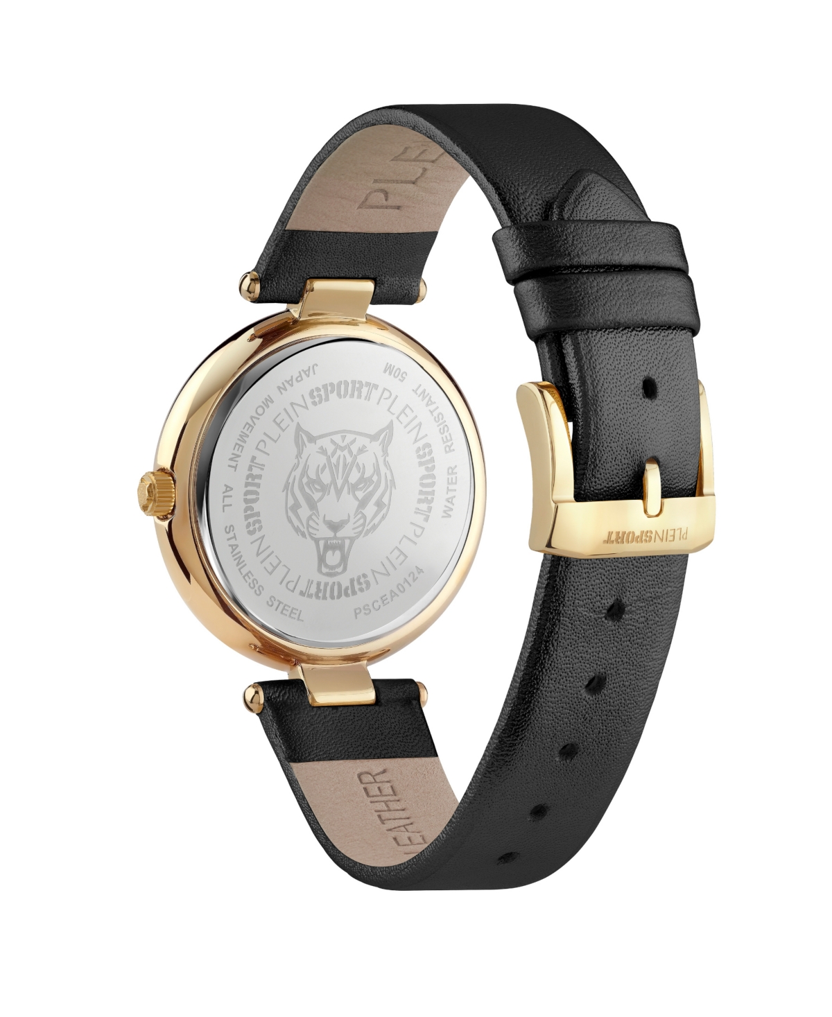 Plein Sport Opium Leather Strap Watch With Gold Case In Black