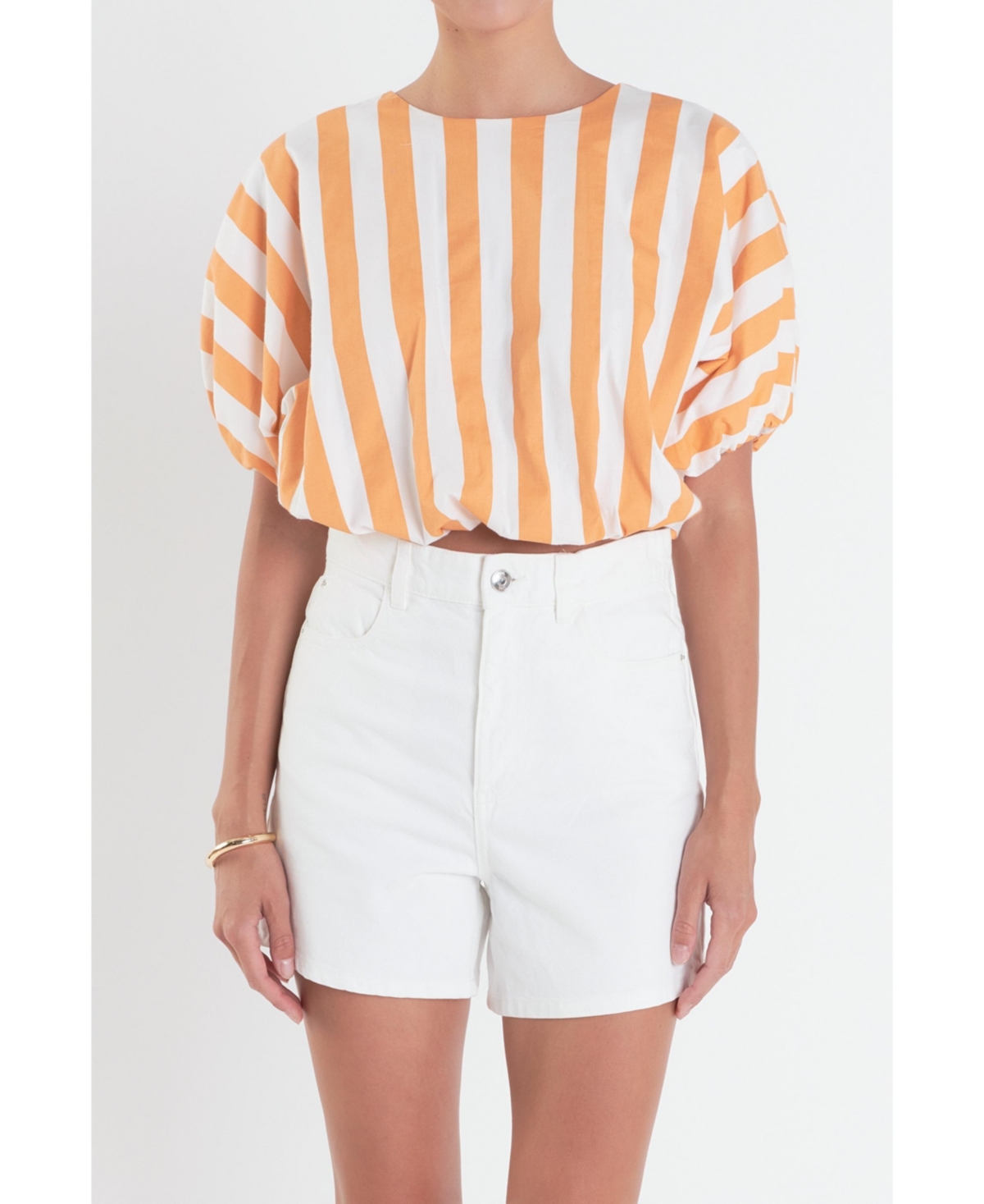 Women's Striped Blouson Top - Orange