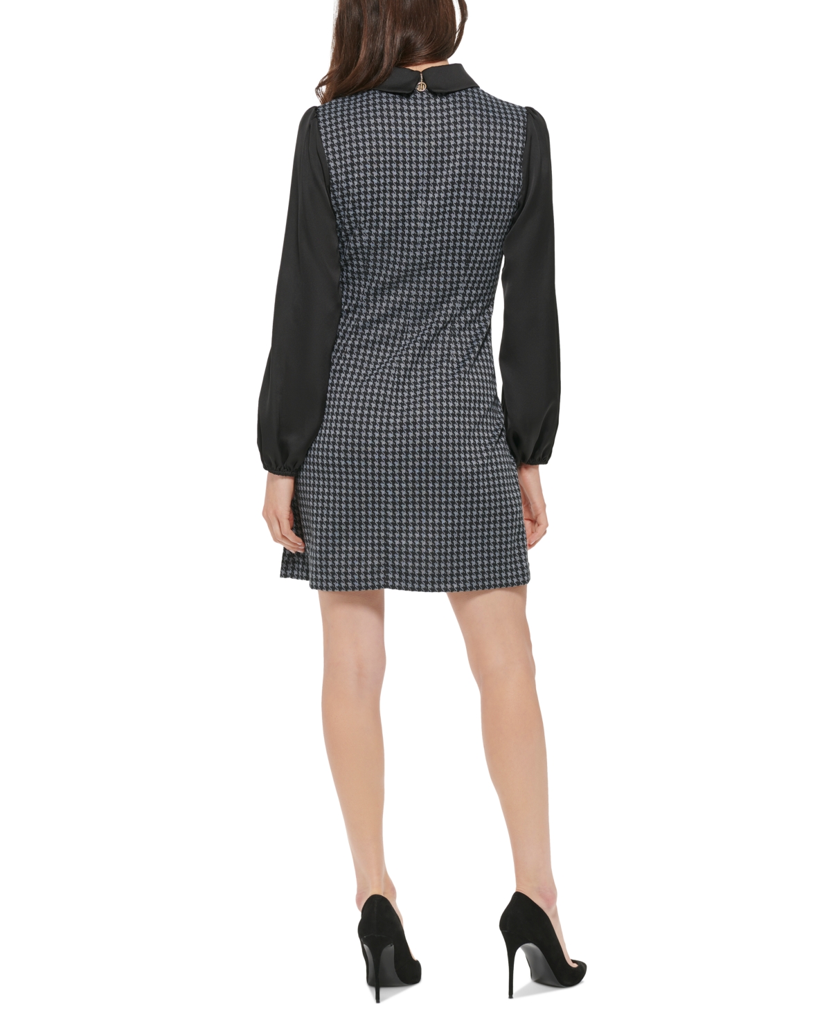 Tommy Hilfiger Petite Mixed-Media Long-Sleeve Shift Dress -blk