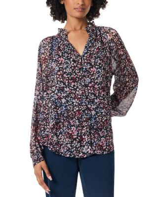 Jones New York - Petite Floral-Print Raglan-Sleeve Peasant Blouse