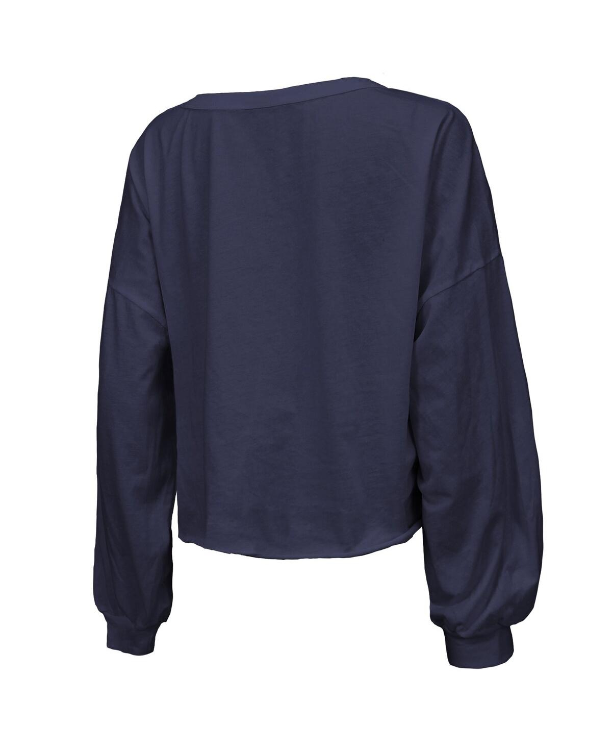 Majestic Women'sFlorida Panthers 2024 Stanley Cup Champions Off-Shoulder Long Sleeve V-Neck T-Shirt - Navy
