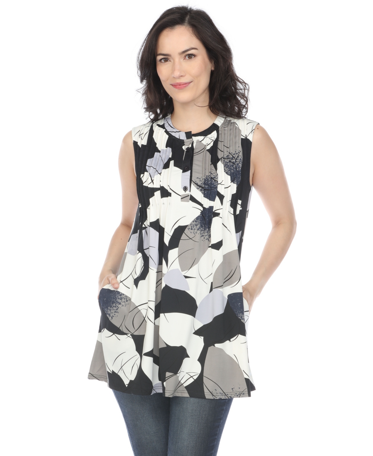Women's Pleated Front Sleeveless Tunic Top - Pink