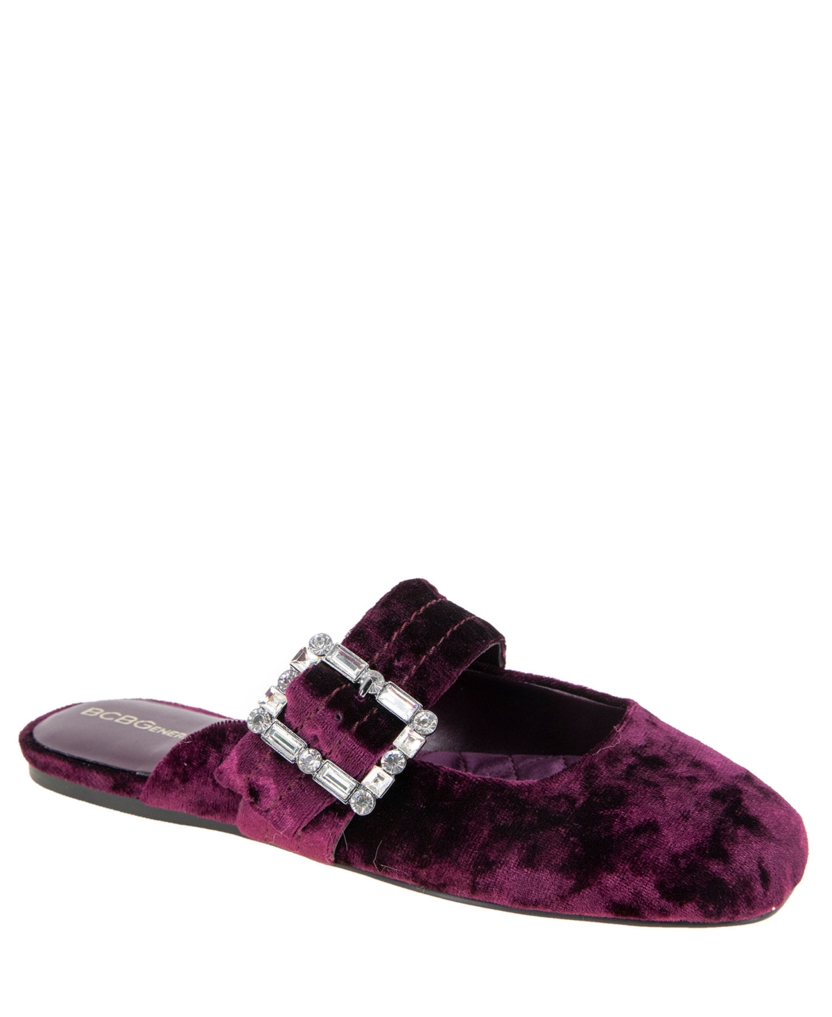 Bcbgeneration Women's Hope Square Toe Buckle Slide Flat Mules In Wine Velvet