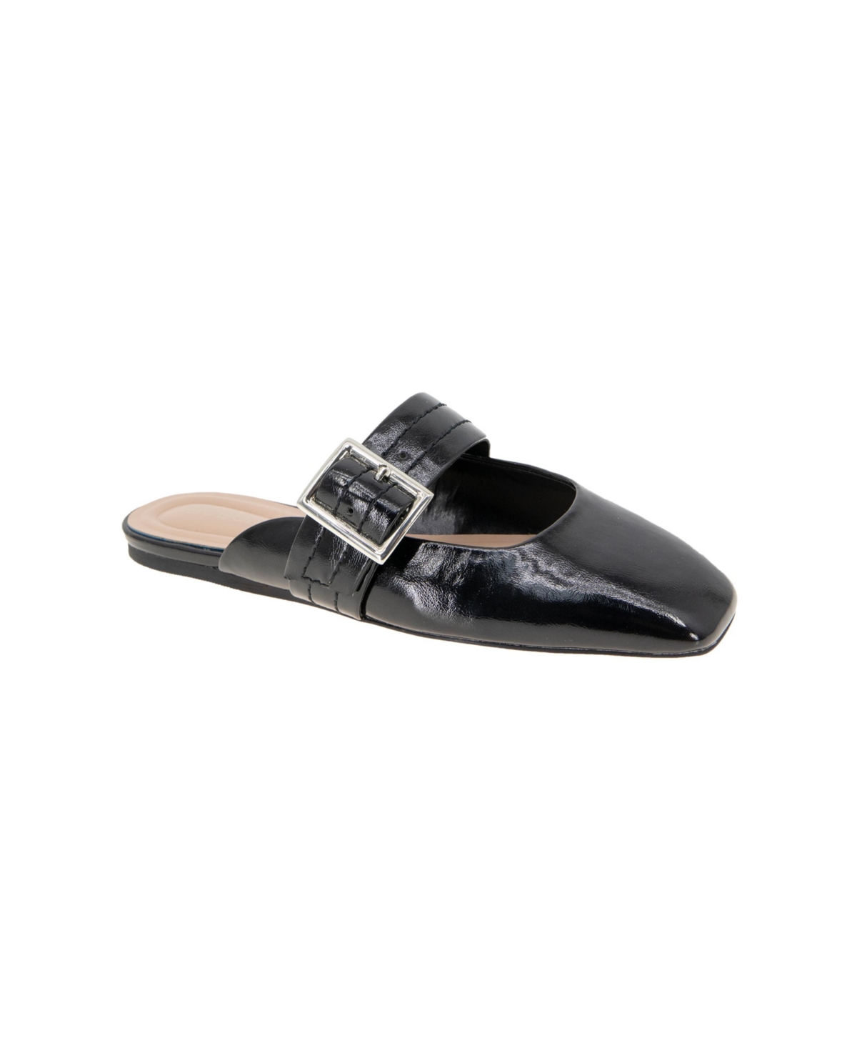 Bcbgeneration Women's Hope Square Toe Buckle Slide Flat Mules In Black Smooth