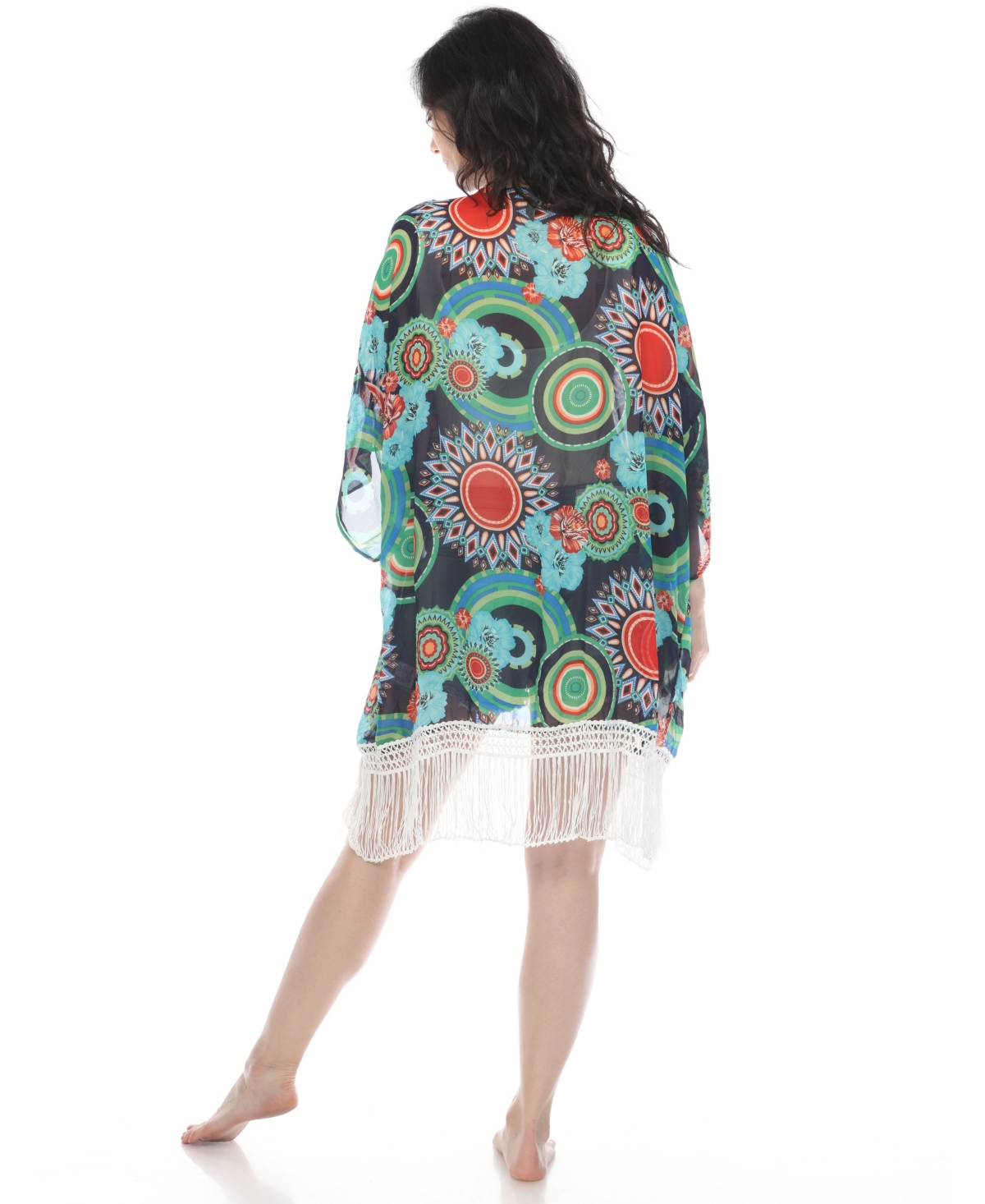 White Mark Women's Sheer Fringe Kimono In Navy