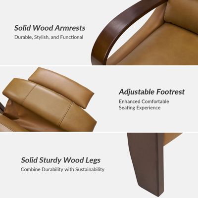 Alex Mid Century Modern Genuine Leather Manual Recliner