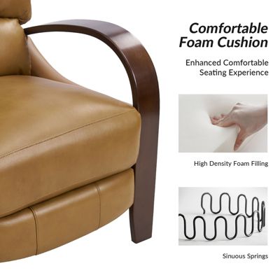 Alex Mid Century Modern Genuine Leather Manual Recliner