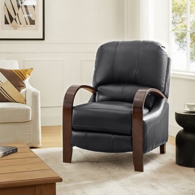 Alex Mid Century Modern Genuine Leather Manual Recliner