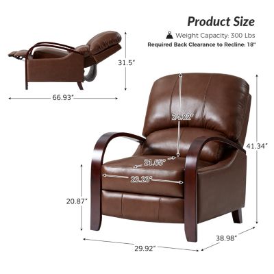 Alex Mid Century Modern Genuine Leather Manual Recliner
