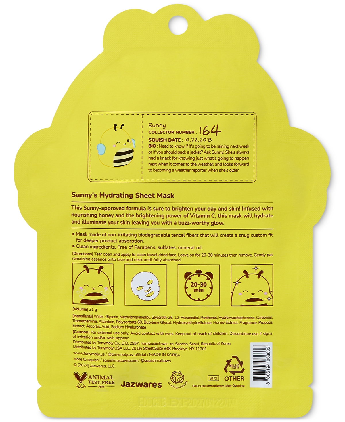 Tonymoly Sunny Hydrating Sheet Mask In No Color