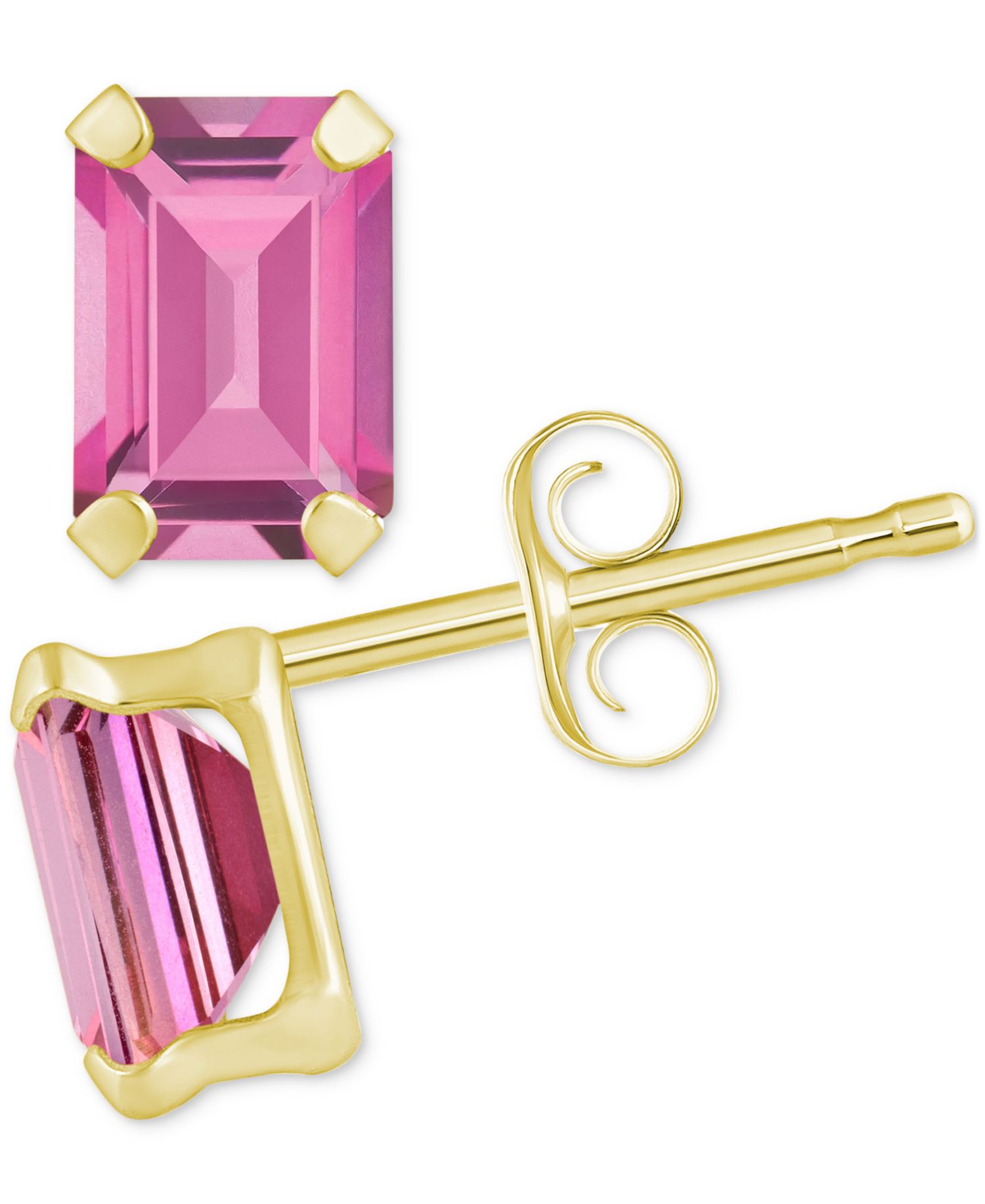 Pink Topaz Emerald-Cut Solitaire Stud Earrings (1-3/8 ct. t.w.) in 10k Gold
