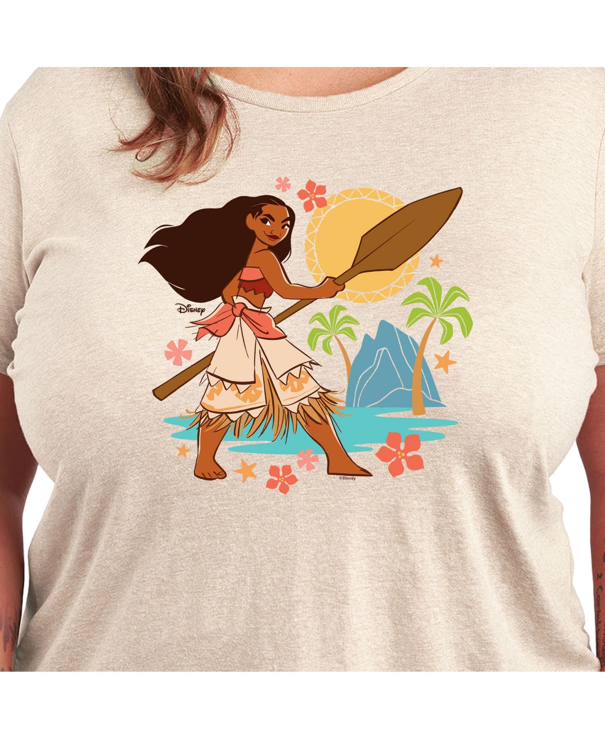 Hybrid Apparel Trendy Disney Moana Plus Size Graphic T-shirt In Beige,khaki