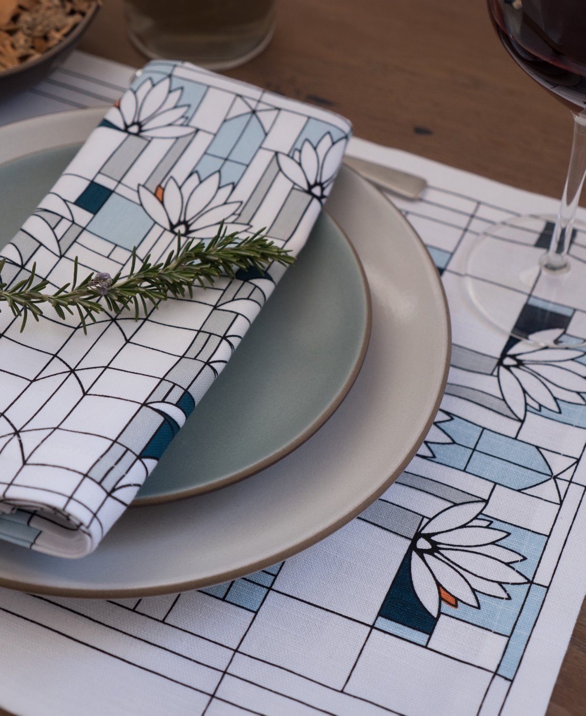 Kaf Home Frank Lloyd Wright Printed Napkins, Set Of 4 In Water Lilies