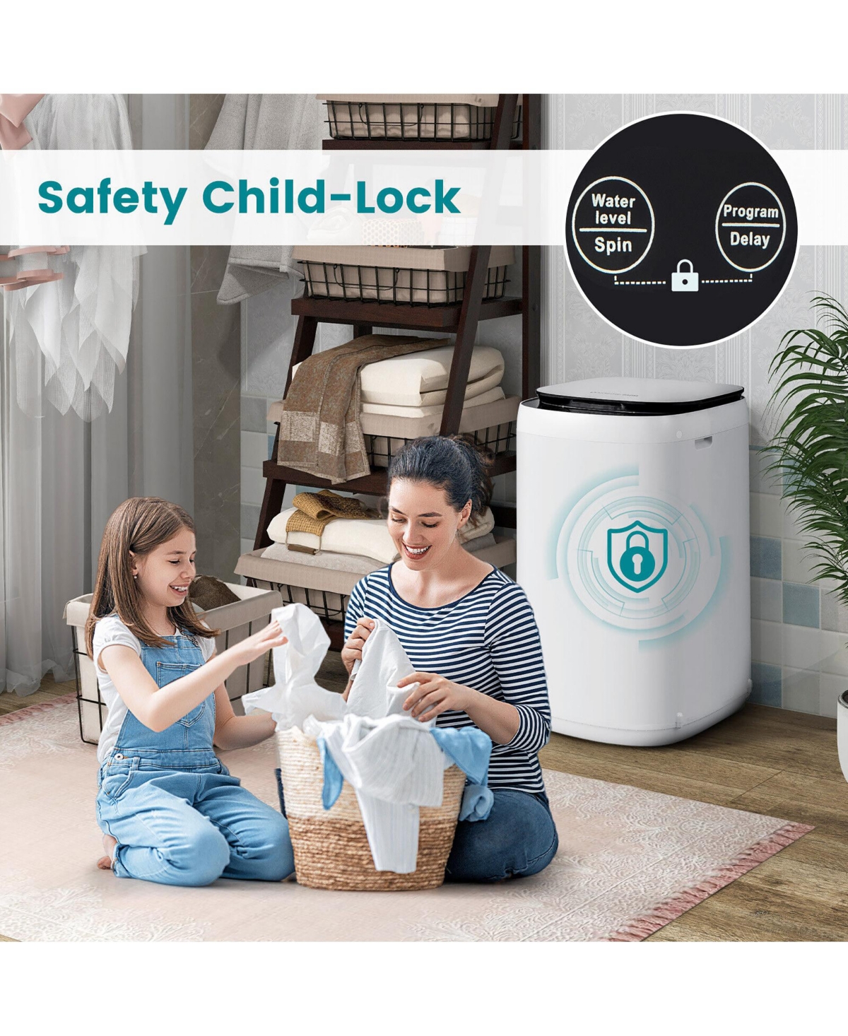 Gymax lbs Full Automatic Washing Machine 0.78 Cu.ft Compact Washer & Spinner Combo Blue - White+black