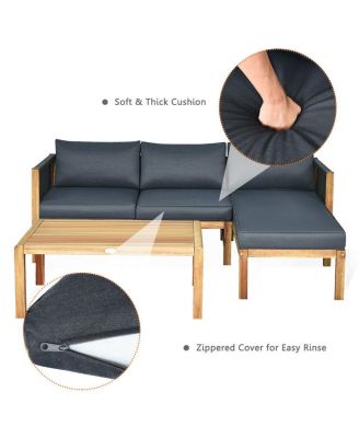 3 Pieces Patio Acacia Wood Sofa Furniture Set with Nylon Rope Armrest