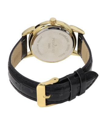 Men’s Vintage 38mm Round Gold Plated Watch with Black Leather Band