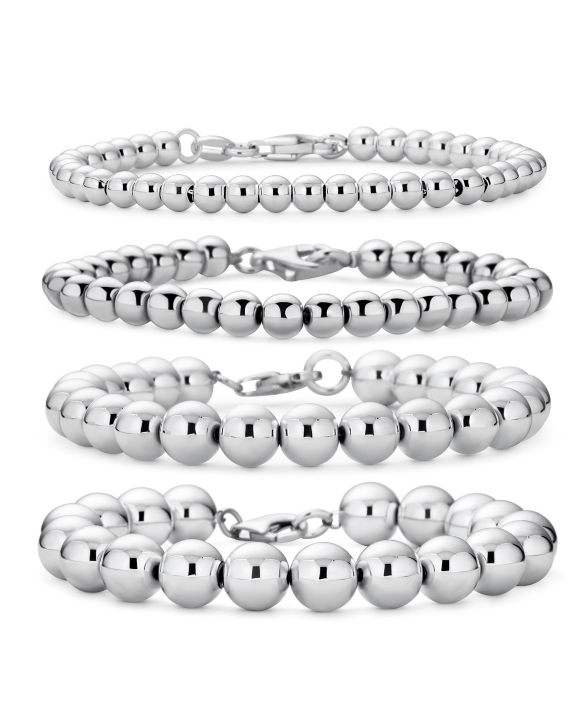 Bling Jewelry Simple Plain Hand Strung Polish Round Light Weight Sterling Silver Bead 4MM Ball Strand Bracelet 7 Inch