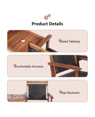 Patio Acacia Wood Conversation Companion Bench Loveseat Chair with Side Table