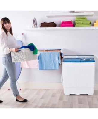 Portable Semi-automatic Washing Machine 26 lbs Twin Tub Laundry Washer Blue