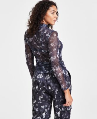 売れ筋商品|||バースリー カットソー トップス レディース Women's Foil Mesh Mock Neck Long-Sleeve Top, Created for Macy's Alex Dye B Bar III Women's Foil Mesh Mock Neck Long-Sleeve Top, Created