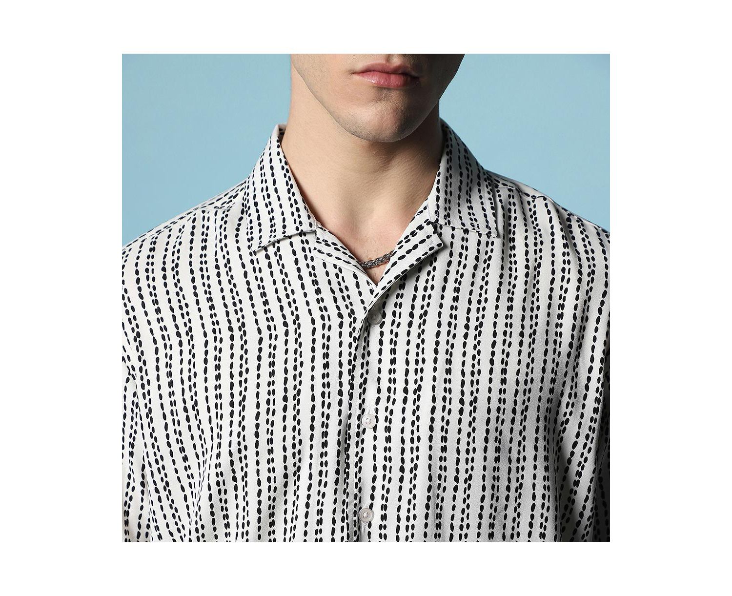 Men's Ivory White Dot Lined Shirt