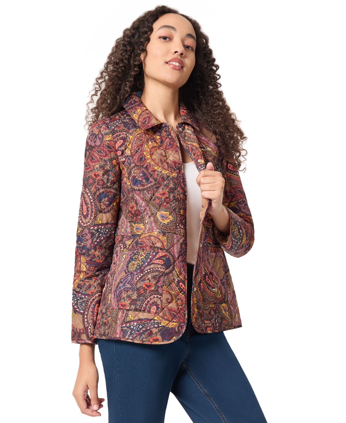Jones New York Women's Printed Quilted Snap-Front Jacket
