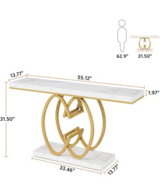 55-Inch Faux Marble Gold Geometric Metal Base Modern Console Table