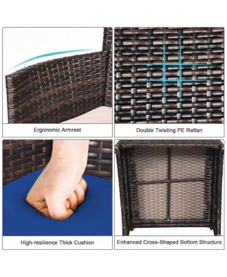 3 Pieces Ergonomic Wicker Patio Conversation Set-Navy