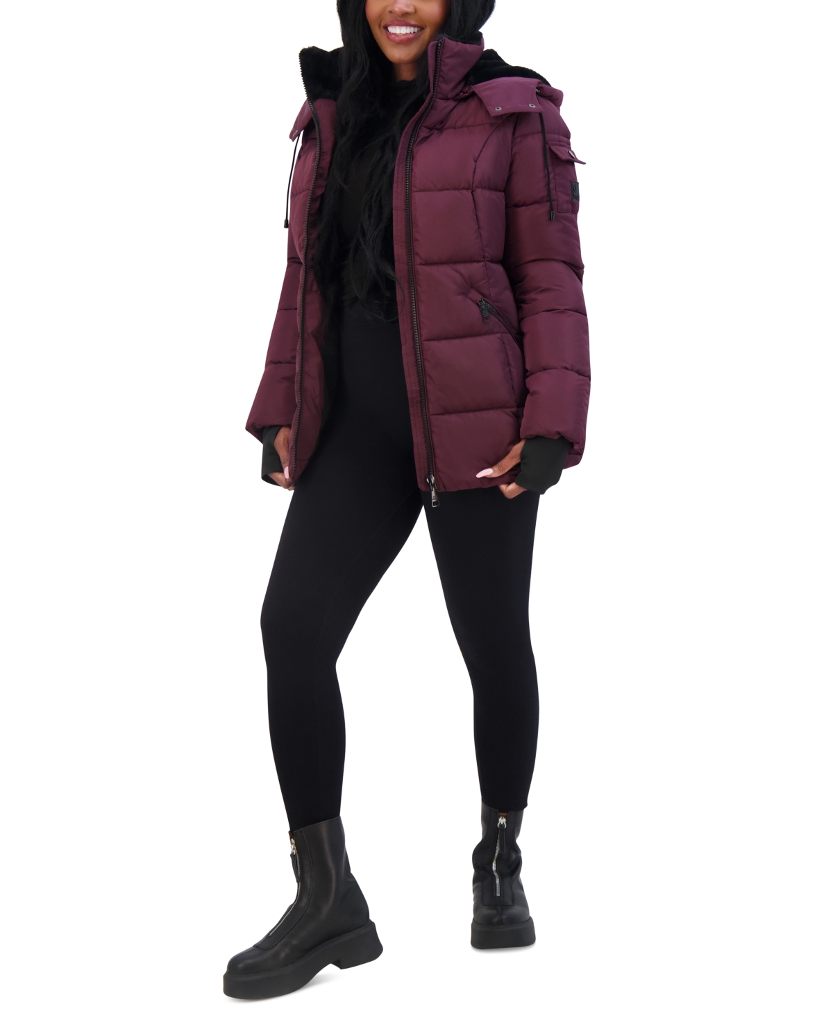 Steve Madden Juniors' Faux-Fur-Lined Hooded Puffer Coat