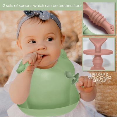 Toddler Silicone Feeding Set Led Weaning Utensils, Silicone Bibs Feeding Cups Smooth Waterproof Material For Practical Eating, Set of 8