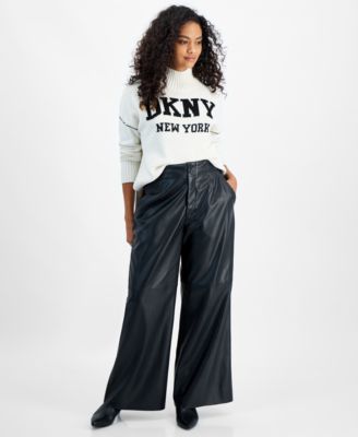 DKNY Jeans - Petite Faux Leather Wide-Leg Pants