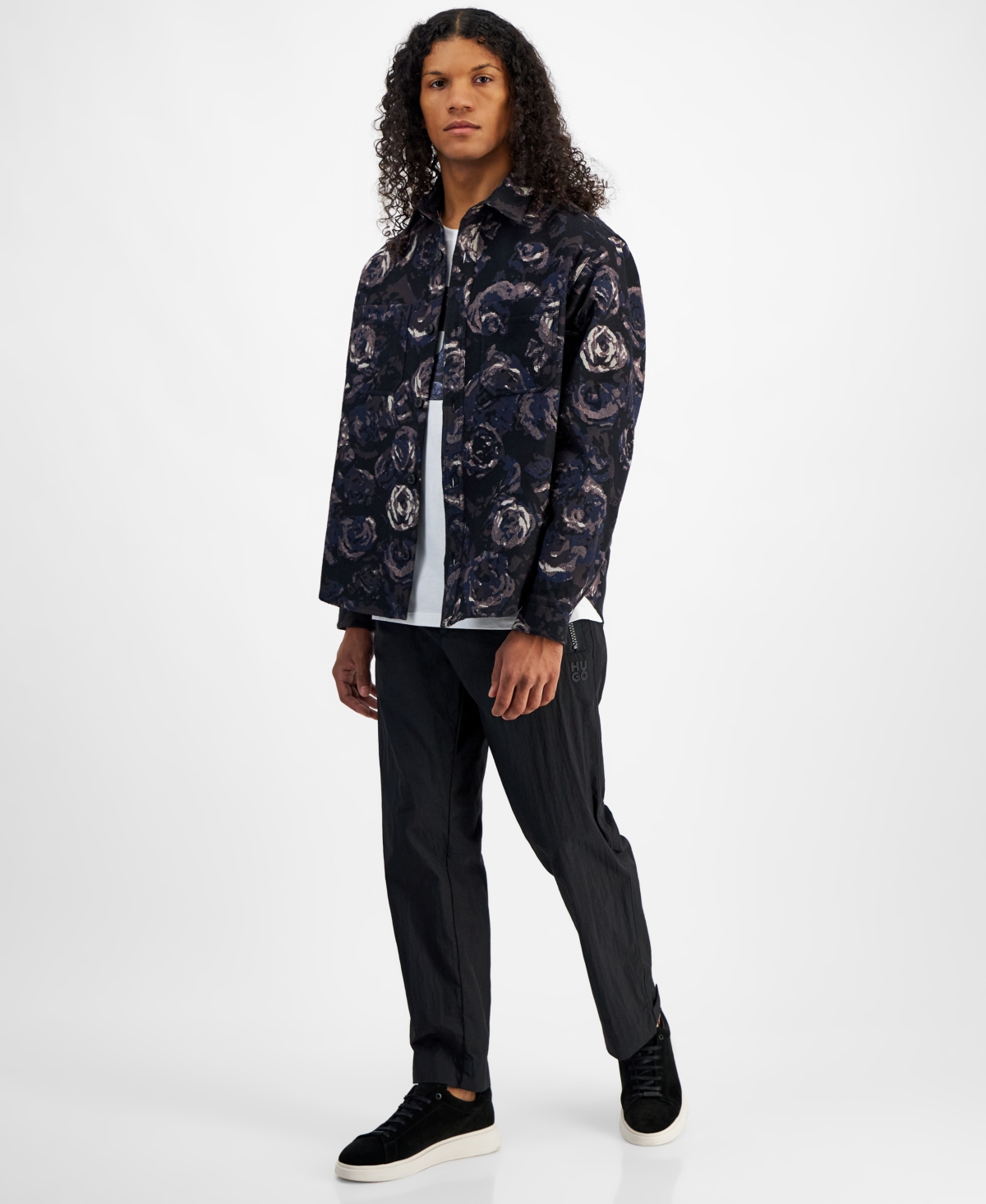 Hugo Boss Men's Erato Oversized Fit Printed Button Front Jacket -Purple