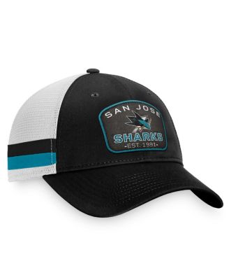 Men's Black/White San Jose Sharks Fundamental Striped Trucker Adjustable Hat
