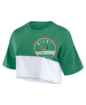 Women's Green/White Miami Hurricanes Oversized Badge Colorblock Cropped T-Shirt