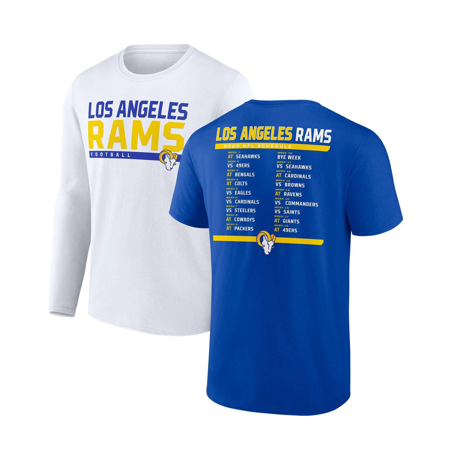 Мужские футболки Fanatics Royal/White Los Angeles Rams Two-Pack 2023 Schedule T-Shirt Combo Set — фото 1